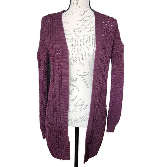 Express Women's Size Small Burgundy Woven Cardigan Sweater with Pockets - Picture 1 of 5